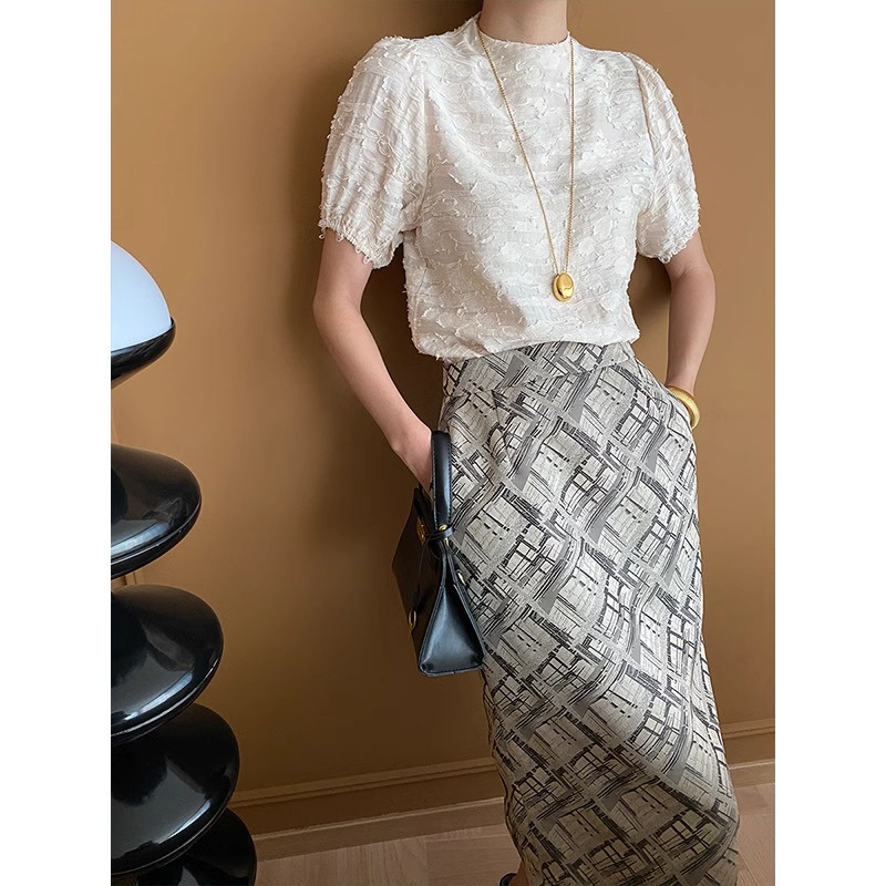 GROVE FOREVER Summer fitted skirt, Chinese style, high waist GROVE FOREVER Summer fitted skirt, Chinese style, high waist