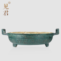 See Jun pure handmade thickened brass hot pot shop Jiu Gong grid hot pot household commercial induction cooker copper pot custom made