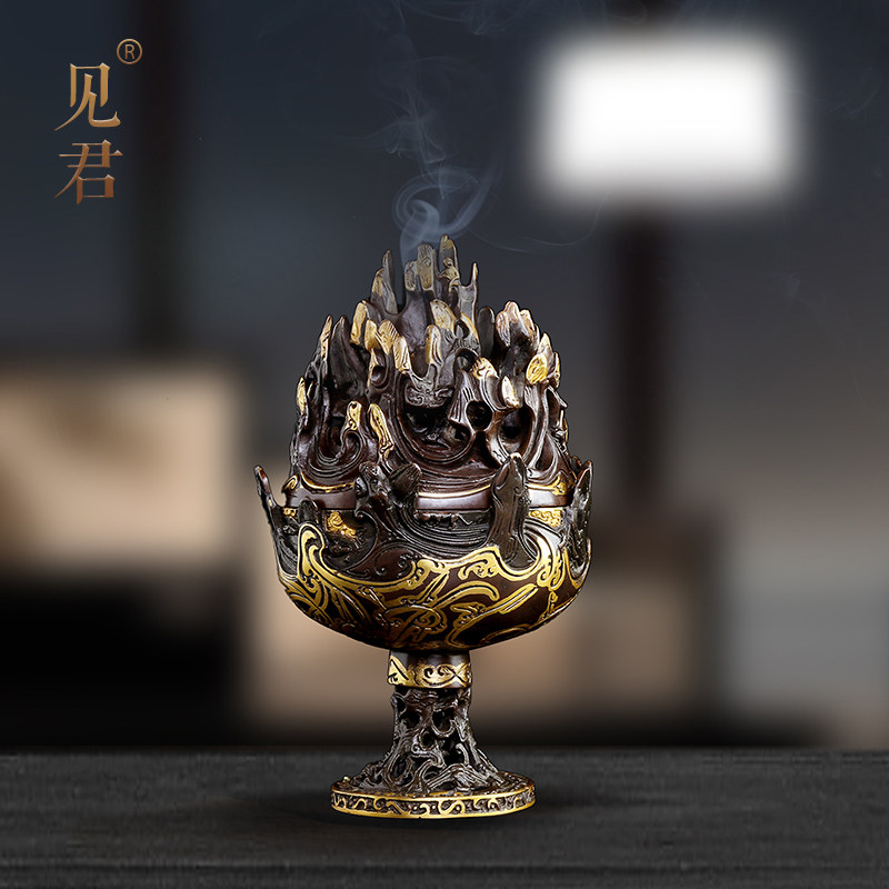 See Jungpure red copper imitation Han Chinese Golden Boshan Stove Pure Copper Lavender Incense Stove Home Office Chanting tract Art Collection