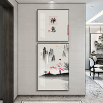 New Chinese entry door Living room Xuanguan Decorative Painting Corridor Tea Room Background Wall Zen water ink landscape painting Two linked hanging paintings