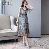 Летнее платье, элитная шифоновая длинная длинная юбка, городской стиль, в западном стиле, цветочный принт