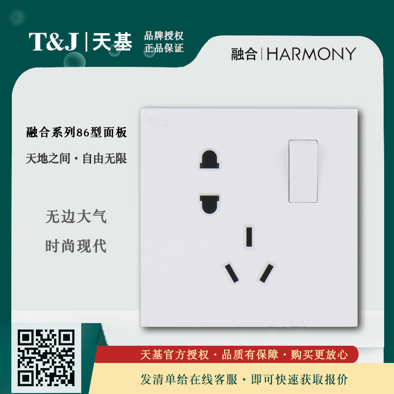 Tianji borderless fusion series 86 type 10A two-three-pole five-hole power socket with double switch panel