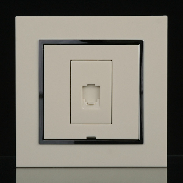 Space - based electrical socket panel Deqi series one single telephone line socket Ivory white chrome frame
