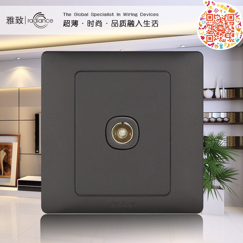 Space-based Switch Socket Panel Elegant series 86 Type one TV socket with lightning protection black