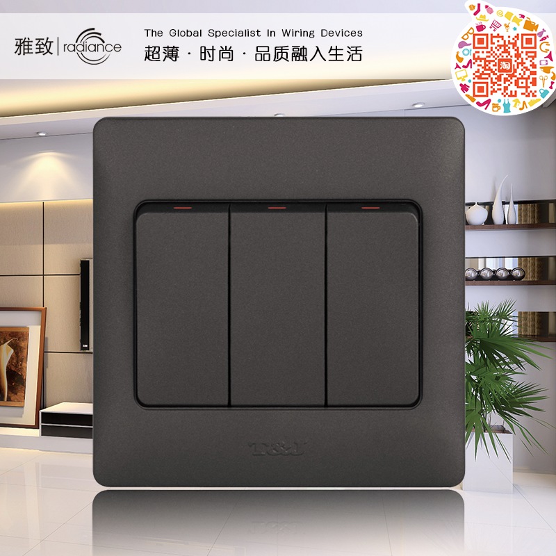 TJ Space-based Switch Socket Panel Fashion Jacotropic Series 86 Type Three Single Union Switch Matt Black