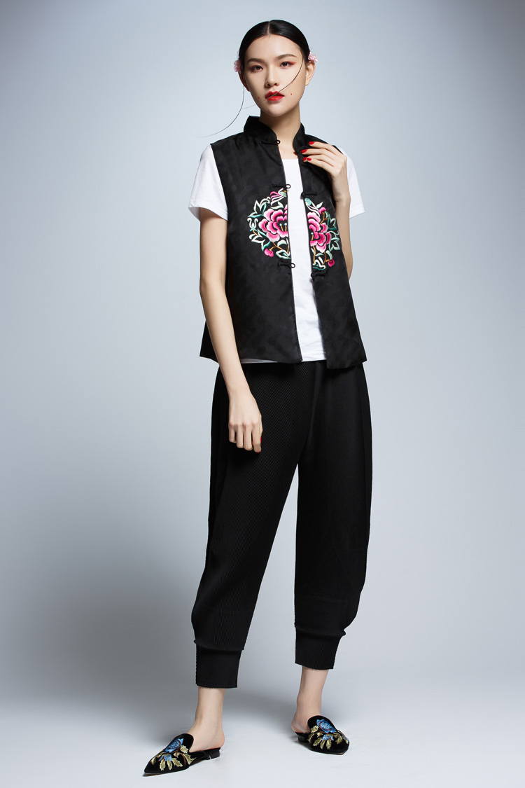 2018 mùa xuân và mùa hè mới phong cách quốc gia retro lụa organza jacquard thêu tay Tang phù hợp với áo khoác vest áo khoác nữ