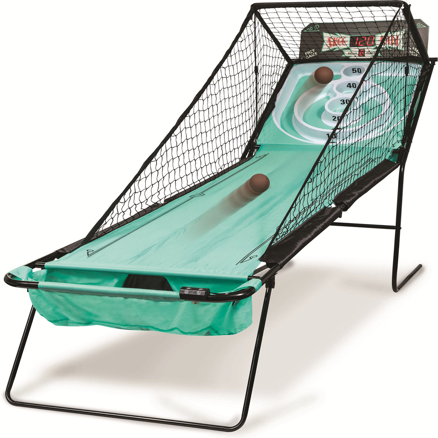 電子式自動得点機能付きボール投げ機を搭載した転がるボールゲーム機、親子で楽しめるボール投げゲーム