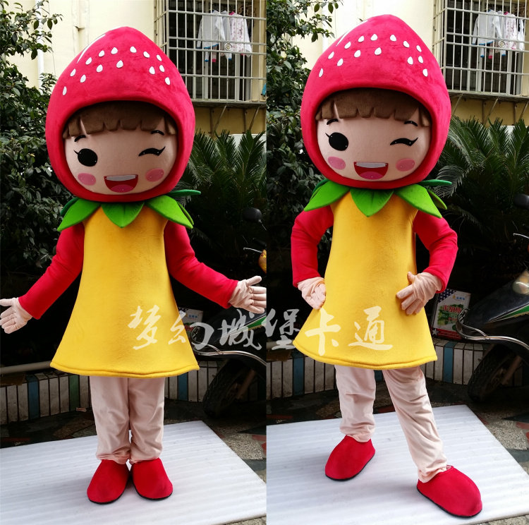 Strawberry Girl cartoon doll costume Fruit man walking plush doll Muppet custom animation doll props