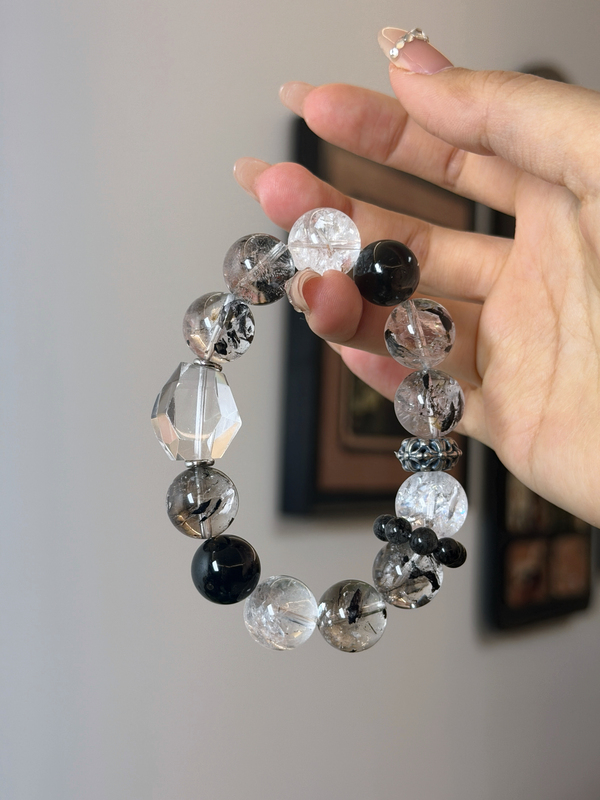 Natural Crystal Bracelet for Women, Original Design, Black Sparkling Gold Stone, White Aze Design Bracelet Natural Crystal Bracelet for Women, Original Design, Black Sparkling Gold Stone, White Aze Design Bracelet
