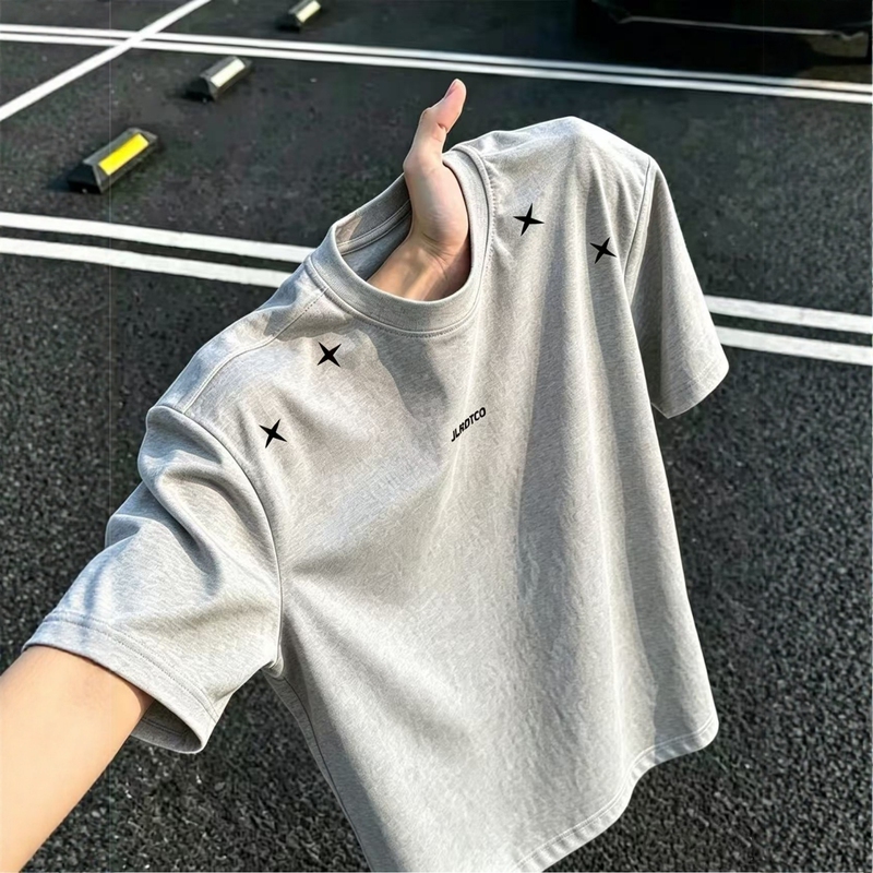 National Trend American Style Heavyweight Short-Sleeve T-Shirt for Men, Summer Loose Fit Pure Cotton Clothing, Youth Gray Regular Shoulder Half-Sleeve Top National Trend American Style Heavyweight Short-Sleeve T-Shirt for Men, Summer Loose Fit Pure Cotton Clothing, Youth Gray Regular Shoulder Half-Sleeve Top