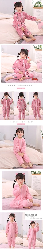 Mùa thu và mùa đông dày bé mặc đồ ngủ liền nhau 1-3 tuổi 5 túi flannel chống lạnh cho bé trai và bé gái nhung ngủ đồ bơi cho bé gái