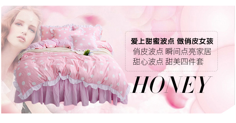ins gió ròng trái tim màu đỏ cô gái màu hồng điểm sóng giường công chúa váy denim chăn trên giường đôi mềm nguồn cung cấp Meng - Bộ đồ giường bốn mảnh bộ chăn gối nous