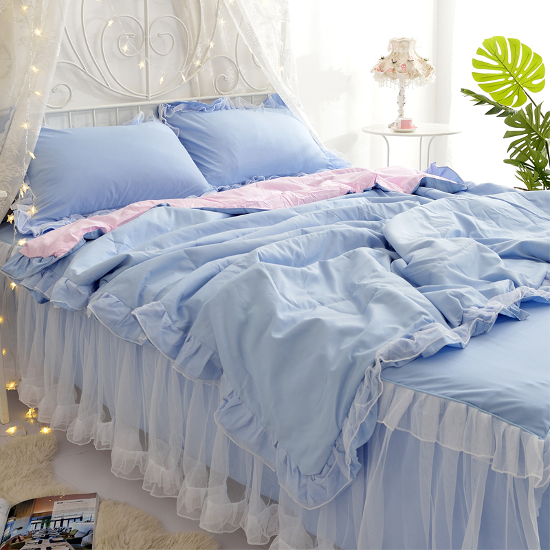 Gold Luyi Summer Air conditioning by Teenage Girl Hearts Princess Wind White Yarn Lace Pure Color Bed Skirt Summer Cool by Four Sets Summer