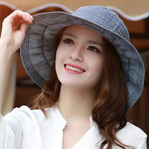 Female summer Korean version bow sunscreen hat big eaves beach hat anti-ultraviolet cap foldable high-end denim hat