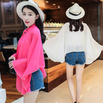 Summer womens long sleeve sunscreen shawl sunscreen arm sleeve open cycling air conditioning silk scarf chiffon shirt coat beach towel