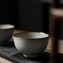Duqing Ru kiln pure hand-made Master Cup ceramic single cup large tea cup tea bowl Cup kung fu tea set open film can be raised