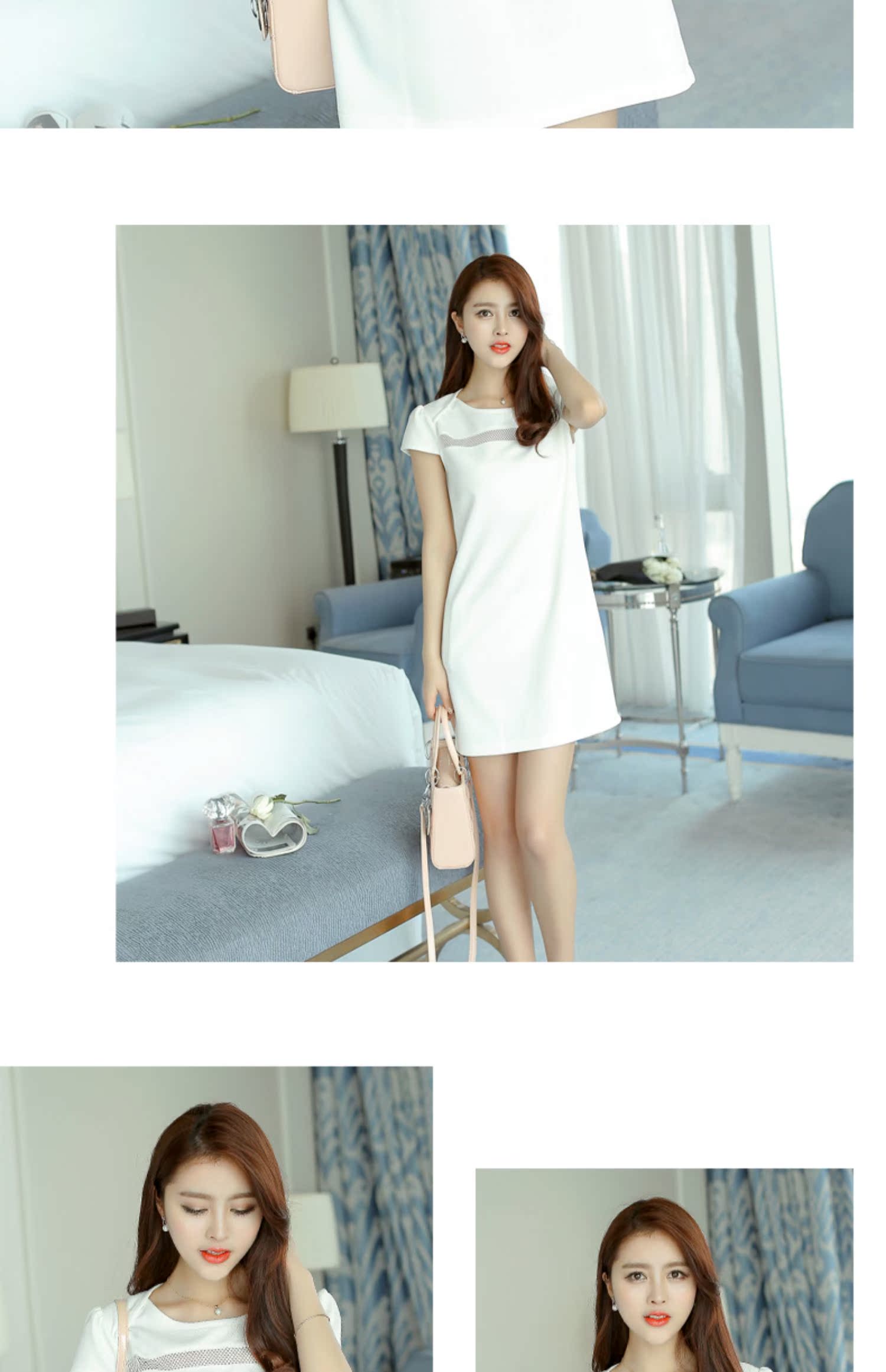 黛 2019 xuân hè mới cho phụ nữ size lớn gợi cảm khâu tay ngắn thời trang chạm đáy váy đan phiên bản Hàn Quốc - Váy eo cao 	váy nhún phần eo	