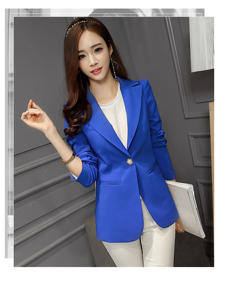 彩 黛 妃 2018 mùa xuân và mùa hè phụ nữ mới của Hàn Quốc phiên bản của nhỏ phù hợp với tính khí thời trang dài tay màu rắn của phụ nữ áo khoác áo kiểu trung niên