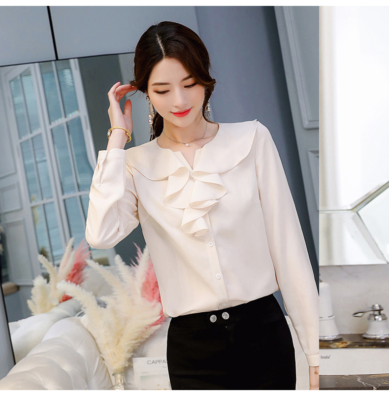 黛 2018 Xuân-Hè 2018 phiên bản Hàn Quốc mới của Slim thời trang rắn màu dài tay là áo sơ mi mỏng cỡ lớn hoang dã sơ mi dài tay nữ cách điệu