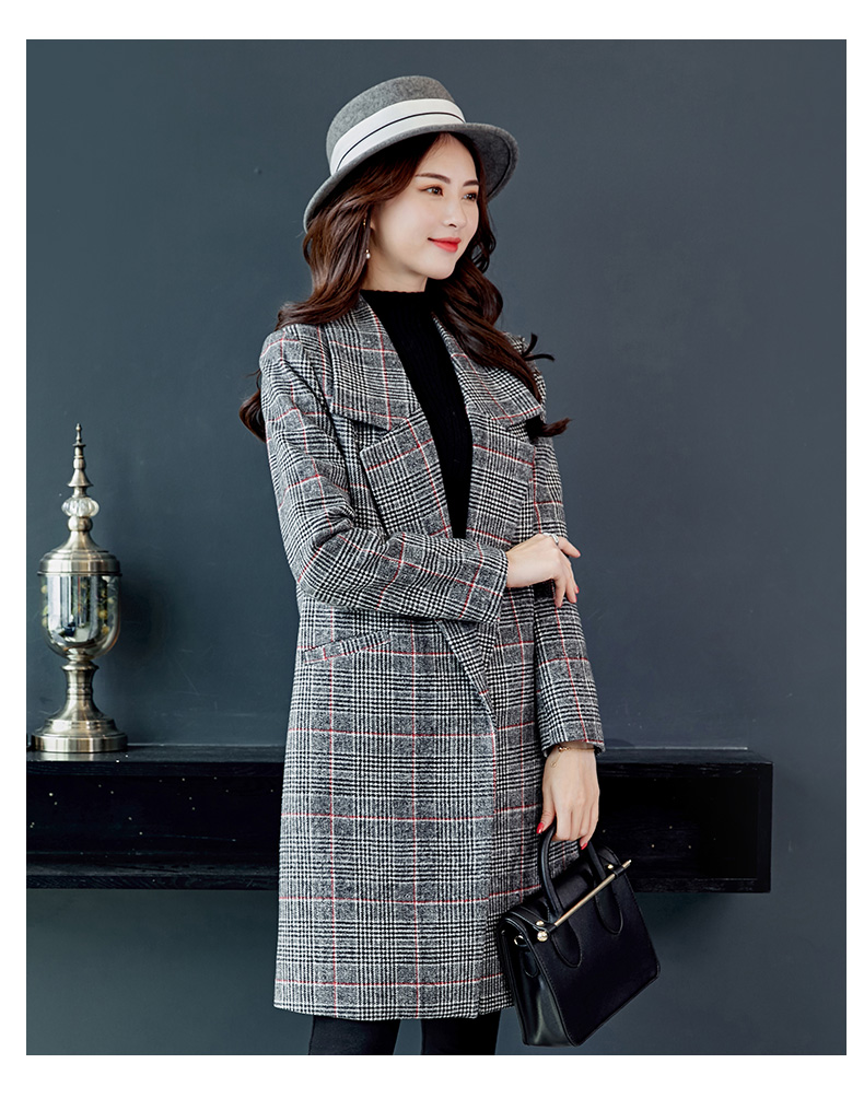 Áo chống rét 2018 thu đông 2018 phiên bản mới của Hàn Quốc áo len dài cỡ lớn retro áo khoác len nữ tartan áo dạ nữ dáng dài hàn quốc