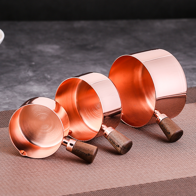 Copper Plated 304 Stainless Steel Juice Flush Sauce Cup Western Dining Wood Handle With Mouth Steak Small Stock Dish Ketchup Seasonings Bowl