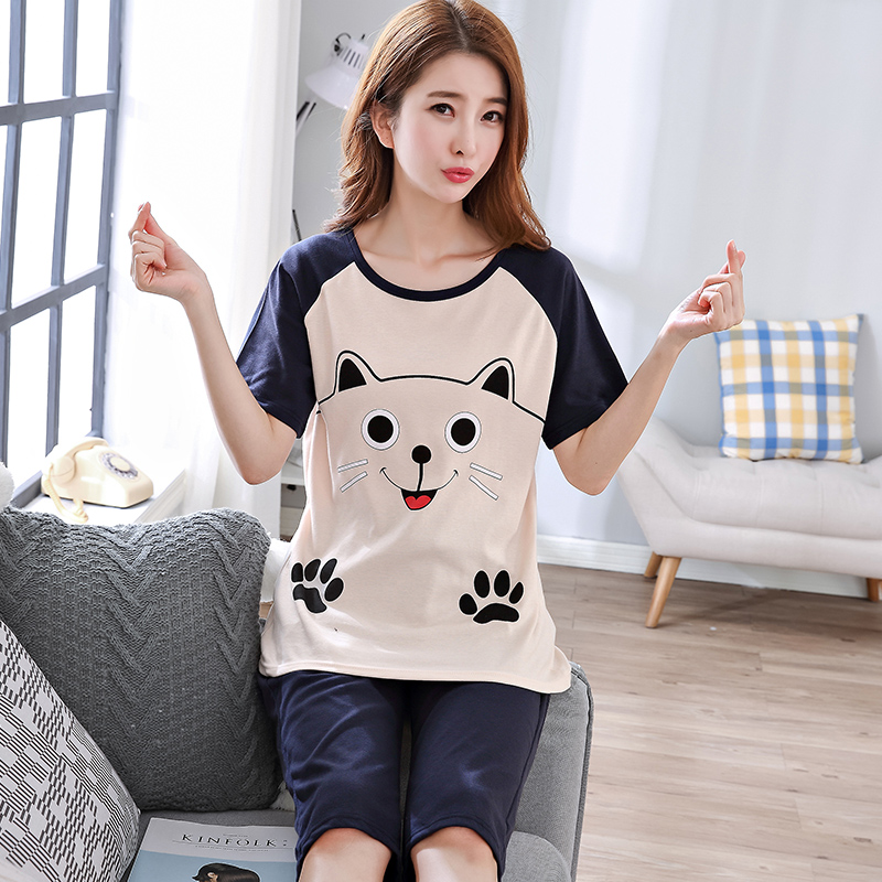 Pajama womens mùa hè ngắn tay áo quần bảy thiết lập mùa hè womens quần mỏng phù hợp với gia đình hai - bộ mảnh.