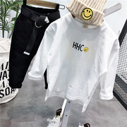 . Boy của trắng 100 mỏng t-shirt 19 mùa xuân và mùa thu em bé mới của Hàn Quốc phiên bản dài tay áo loose-fitting hip-hop hit.