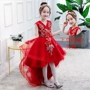 2018 trang phục trẻ em mới trình diễn trang phục màu đỏ cô gái công chúa váy đuôi dài hoa cô gái váy váy mùa thu nữ bộ quần áo vest cho bé trai