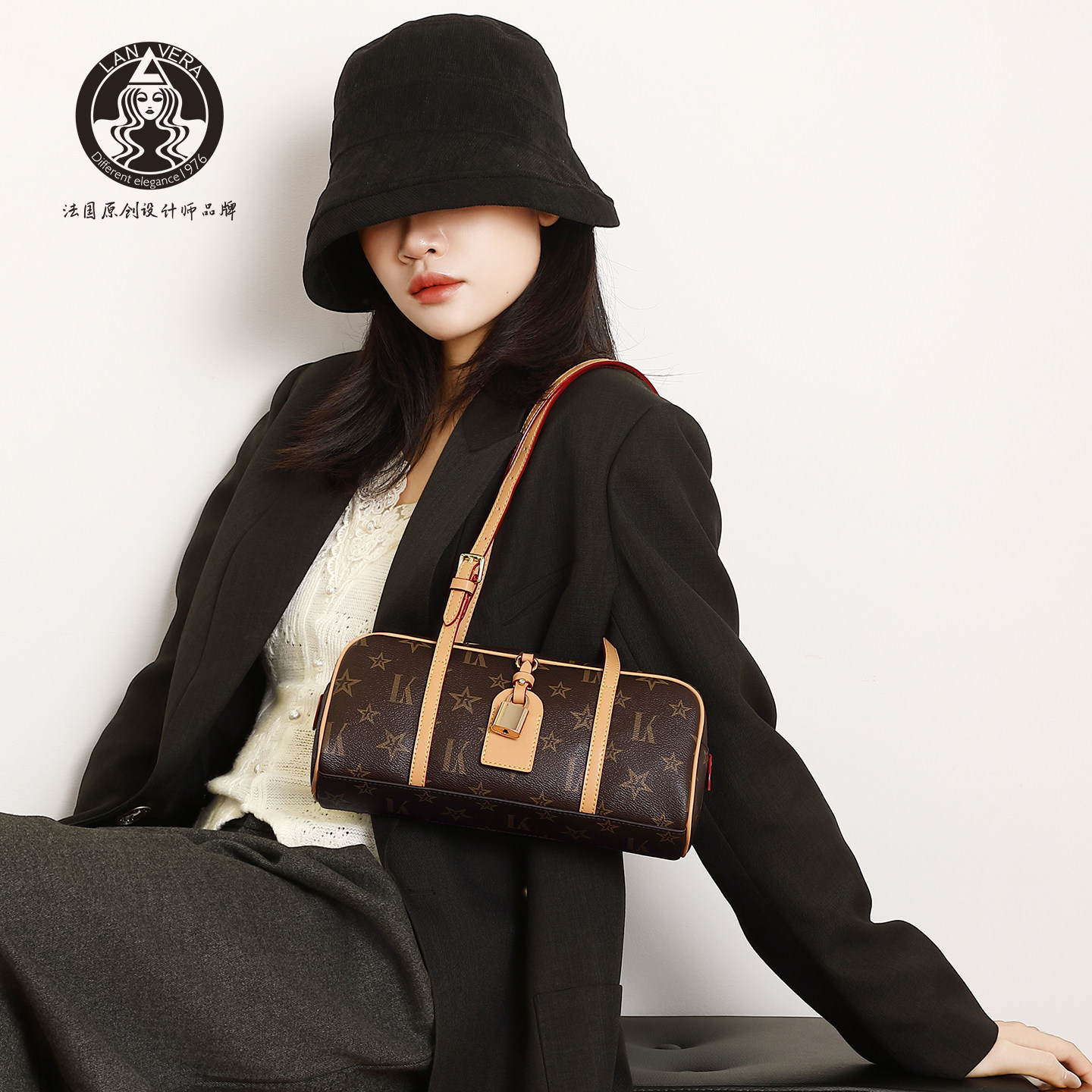 LANVERA Luxury Boston Baguette Bag 2026 New Bowling Bag with Lock Shoulder Underarm Bag - Thumbnail 3