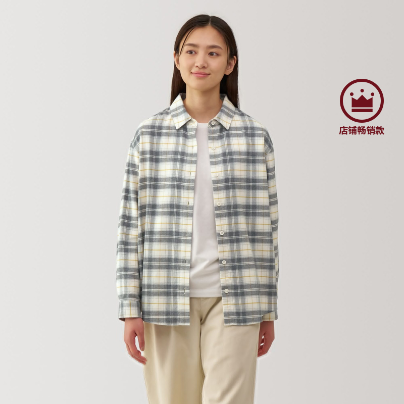 無印良品 レディース ネルシャツ襟 長袖シャツ ジャケット チェック柄 レディース 24冬 婦人服