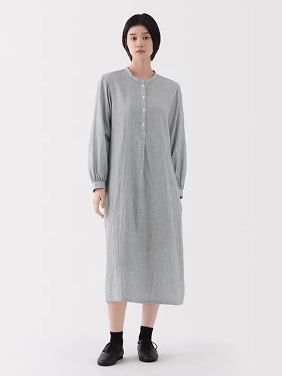 MUJI vestido de manga larga de gasa de doble capa de mezcla de kapok para mujer vestido largo de primavera con falda para mujer