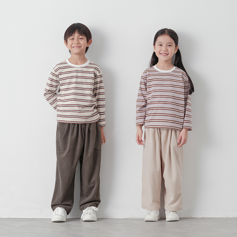 MUJI ビッグキッズ インド編みストライプ 長袖Tシャツ 子供服 ボトミングシャツ 男の子 女の子