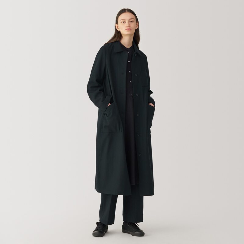 Muji Labo Women's Wool Blend Coat Woolen Overcoat for Women Winter Gray
