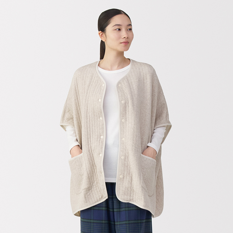 Muji Women's Cotton Blend Quilted Cape Single-Piece Homewear 25Th Winter Collection Top