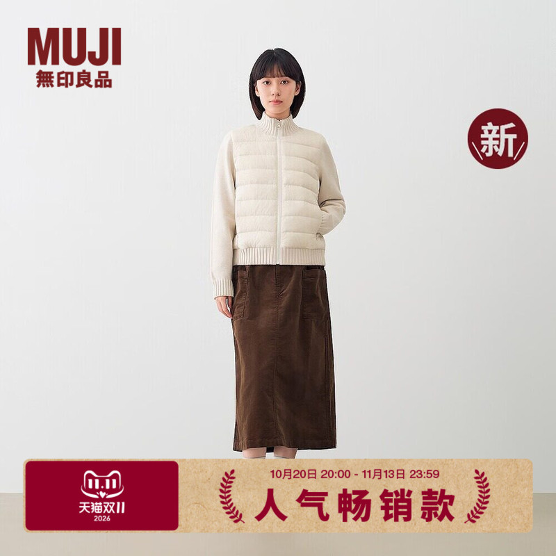 Muji Women's Lightweight down Knit Sleeve Patchwork Stand Collar Jacket 2026 Winter New Collection