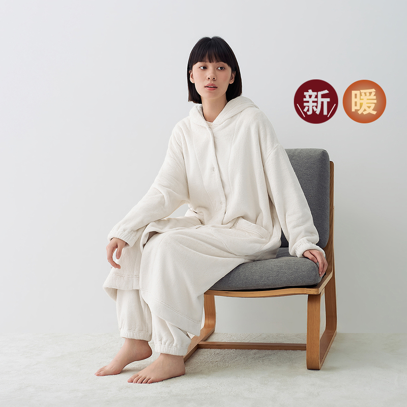 Muji Women's Warm and Soft Home Long Cardigan Ladies' Robe Home Wear 2026 Autumn/Winter New Collection