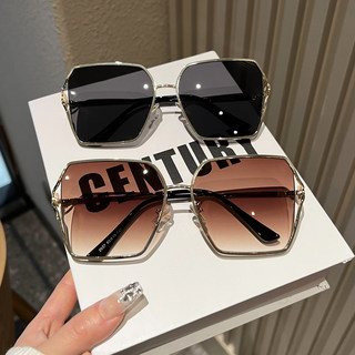 Korean Style Metal Large Frame Hollow Letter Sunglasses for Women, Sun Protection, Face Slimming, Driving, Uv Protection