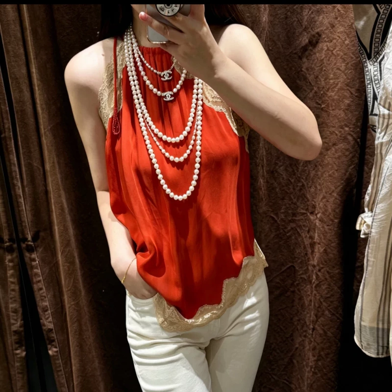 Za Same Style 2026 Summer New Sexy Lace Patchwork Camisole Asymmetrical Outerwear Top 5107089