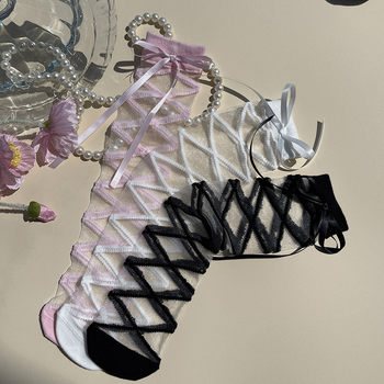 Qianjiang baby spring and summer new bow ribbon straps crystal glass silk socks ເດັກ​ຍິງ