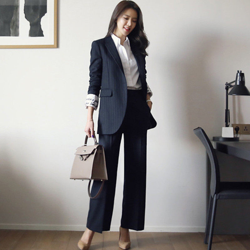 Striped suit suit goddess fan fashion temperament high-end office wear casual wide pants suit two-piece spring and autumn