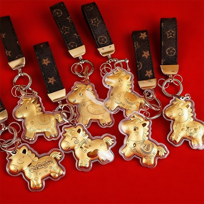 Gold Foil from Water Shells for Immediate Wealth, Prosperity in the Year of the Horse, Leather Keychain Lanyard, Bag Charm, Casual Gift