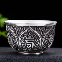 999 sterling silver tea cup Kung fu master tea six-character truth Personal household filigree handmade new product