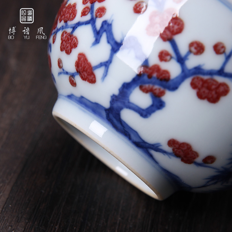 Bo wind jingdezhen blue and white youligong hand - made single cup masters cup name plum flower pattern sample tea cup ceramic kung fu tea cups