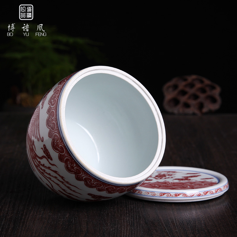 Bo wind jingdezhen caddy fixings large blue and white porcelain hand - made youligong wake POTS sealed tank storage tanks