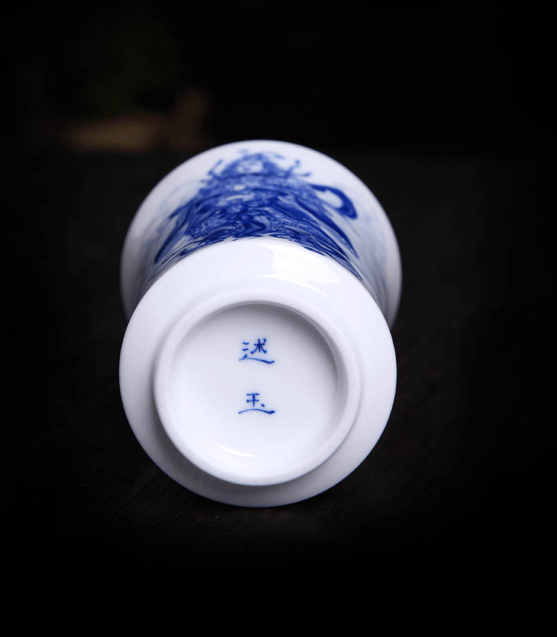 Above [naijing] jade porcelain jingdezhen blue and white master cup pure hand draw large tea tea kungfu tea cups