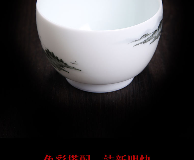 Bo wind jingdezhen ceramic landscape tureen individual worship teacups hand - made only three tureen tea bowl of kung fu tea set