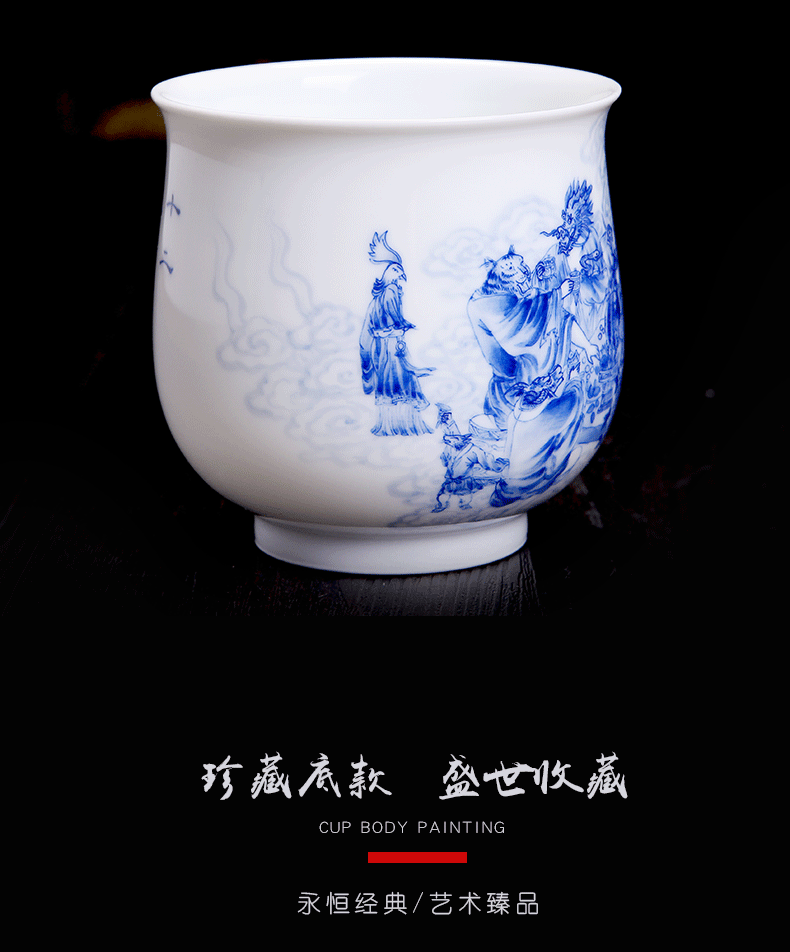 Above [naijing] jingdezhen blue and white jade single cup sample tea cup Chinese zodiac hand - made pressure hand cup white porcelain tea cups