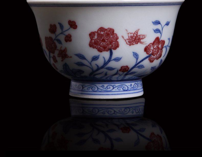 Kung fu bo feng ceramics cup sample tea cup antique hand - made jingdezhen blue and white flower on meditation cup tea cup