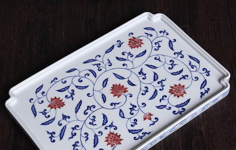 Jingdezhen porcelain hand - made ceramic tea tea tray household contracted Taiwan rectangle checking tea, green tea ware