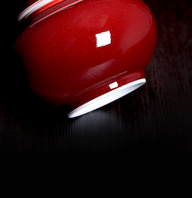 Bo wind jingdezhen ruby red ceramic tea pot large household seal pot small half jins of puer tea storage tank